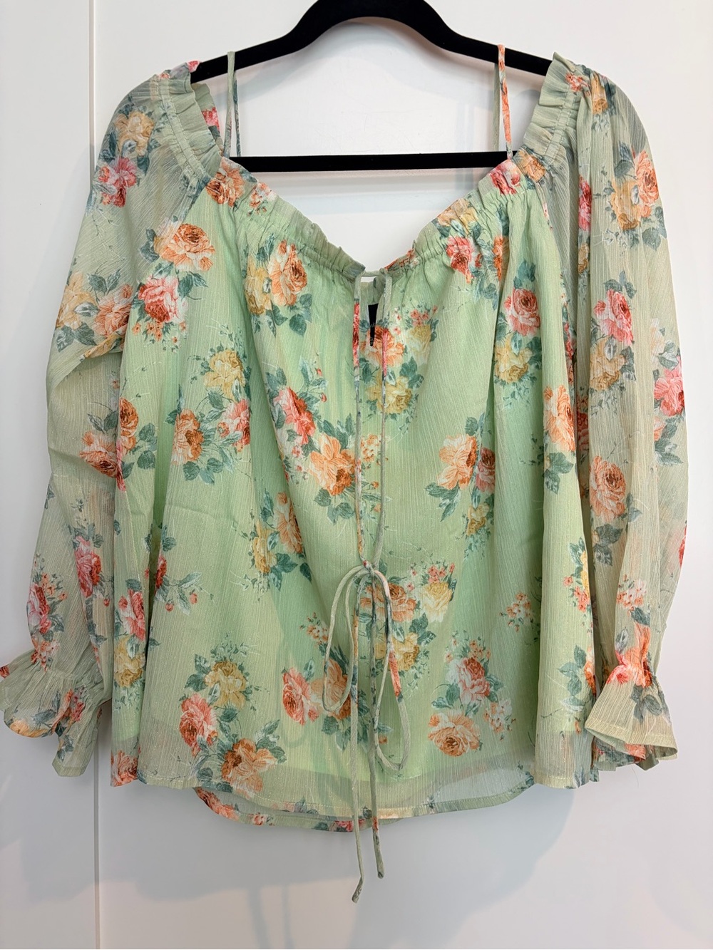 Lumière NWT Floral Peasant Blouse – Sage Green Romantic Cottagecore Top Large